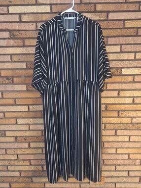 Girl With Curves Large Black Striped Midi Dress